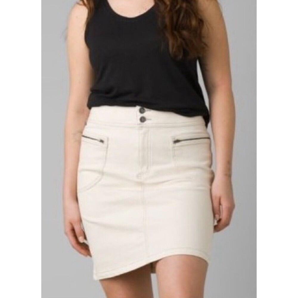 Prana Skirt Broadway Natural Denim Jean Organic Stretch Cotton 12 NWT